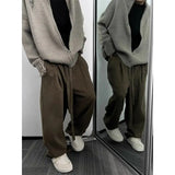 BONSIR  -  American retro streamer suede scimitar pants cleanfit pants men's bf lazy style loose wide-leg straight pants