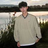 BONSIR  -  American retro V-neck sweater men's 2025 spring and autumn new teen trendy brand sports striped shoulder sleeve jacket 12