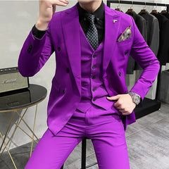 Bonsir New Pale Pink Men's Suit 3 Pieces Double-Breasted Lapel Formal Slim Fit Casual Tuxedos For Wedding (Blazer+Vest+Pants)