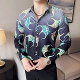 BONSIR  -  Neon Floral Slim-Fit Men's Nightclub Shirt | Bold Tropical Print Streetwear Top Reactive Youth Fashion Essentials M-4XL