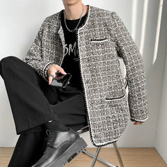 Bonsir -  Light Men's Luxury Weave Tweed Jacket Cloth-trimmed Design Single Breasted Oversized Coat Spring New Design 2A0587