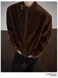 BONSIR  -  Coffee autumn velvet stand collar jacket men's American retro work jacket loose casual  top trendy