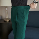 Bonsir Waffle Casual Suit Pant Spring Men Elastic Waist Formal Classic Pants Green Black White Office Social Slim Trousers Homme