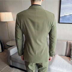 Bonsir (Jackets+Pants+Vest) High-quality Men's Double Breasted Elegant Fashion Suits 3 Pcs Set Olive green Casual Wedding Social Tuxedo