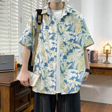 BONSIR  -  Beach Street Wear Tropical Floral Short Sleeved Men Printed Shirts Summer Seaside Vacation Men's Hawaiian Shirt Plus Size 5XL-M