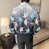 BONSIR  -  Neon Floral Slim-Fit Men's Nightclub Shirt | Bold Tropical Print Streetwear Top Reactive Youth Fashion Essentials M-4XL