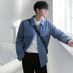 Bonsir -  Jacket Men's Coat Spring Loose Versatile Tops Korean Fashion Casual Slim Fit Blue Lapel Single Breasted Coat 2Y2107