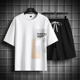 BONSIR  -  Summer Men's T-Shirt and Shorts Sets Casual Letter Print Two Piece Sets Mens O Neck Sports Tracksuit Fashion High Street Suits