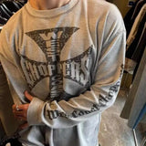 Bonsir Mens Clothing Spring Fashion Casual Loose Long-Sleeved T-Shirt American Street Trend Printing Retro Hip-Hop Y2k T-Shirt Men