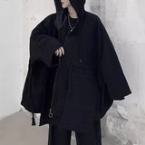 Bonsir Mens Hooded Windbreaker Dark Gothic Style Cape Sweater Streetwear Y2k Rope Decoration Personality Jacket Men'S Clothing 2024