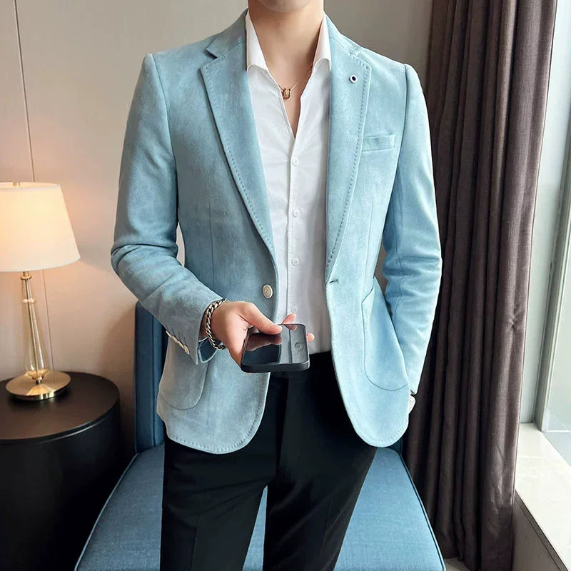 Bonsir Luxury Deerskin Velvet Slim Fit Blazer Coat New Fashion Men Business Social Wedding Tuxedo Formal Men's Suit Jacket 6 Color