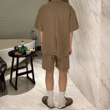 Bonsir New Neutral Solid Casual Suit LGBT Men Trendy High-quality Blazer Collar Shirts Design Short-sleeved Blouse Shorts Two-piece Set