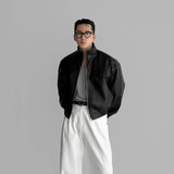 BONSIR  -  American leather jacket men's autumn and winter new model Pissai motorcycle suit short multi-pocket work stand collar jacket