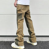 Bonsir High Street Spliced Speckled Ink Micro Flare Pants for Men Cleanfit Casual Washed Baggy Straight Denim Trousers Y2K Jeans