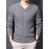 Bonsir New Brand Men's Sweater V Neck Solid Color Winter Classical Style Pullovers Warm Mens Fashion Loose Sweater Tops D76