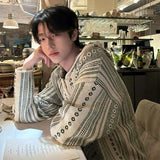 BONSIR  -  autumn and winter luxury knitted sweater for men for retro hooded textured jacket Korean fashion top for men