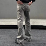 Bonsir Y2K Streetwear Vintage Grey Pleated Flare Jeans Pants For Men Designer Clothes Old Harajuku Luxury Goth Long Trousers