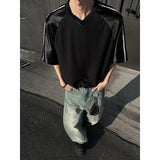 BONSIR  - Summer Short Sleeved T-shirt Men Oversized Fashion V-neck T Shirt Men Streetwear Korean Loose Pullover T Shirt Mens Top M-3XL