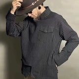 BONSIR  -  New spring and autumn shirt striped casual long-sleeved men's versatile trendy wasteland style fashionable handsome couple shirt