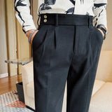 Bonsir Autumn Winter Thickened Fashion Casual Suit Pants Men Slim Fit Straight Pant Formal Business Neapolitan Social Office Trousers