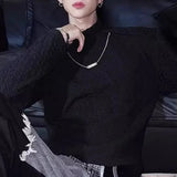Bonsir Mens T-Shirt Textured Casual T-Shirt Spring Streetwear Fashion Campus Harajuku Old Money Men Long-Sleeve Top Men'S Clothing