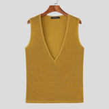 BONSIR  -  Men Tank Tops Knitted Deep V Neck Sleeveless Male Vests Summer Streetwear 2025 Solid Color Sexy Fashion Men Clothing