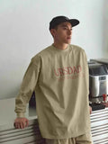 BONSIR  -  Heavy cotton Japanese street printed long-sleeved T-shirt for men in autumn loose and simple small neckline inner t-shirt