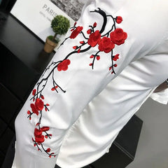 Bonsir Spring Slim Floral Embroidery Long-sleeved Men's Shirts Harajuku Y2K Korean Casual Fashion Trend POLO Collar Tops Male Clothes