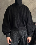Bonsir New Retro Black Gothic Sweatshirt Patchwork Striped Long Sleeved Sweater Hip Hop Harajuku Men and Women Sweatshirt Streetwear