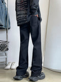 BONSIR  -  Fashion Patchwork Men's Bootcut Jeans Elastic Waist Drawstring Denim Pants High Street Classic Light Blue Black Male Trousers