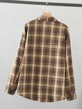 BONSIR  -  Brown Retroplaidshirtlong Sleeveshong Kong Styleclassy Japanese StyleJuku Style Loosetopscasual Shirtoutwear