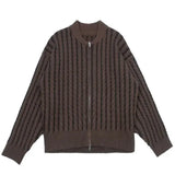 BONSIR  -  American retro contrasting color striped twisted zipper cardigan knit sweater jacket men and women casual versatile tops