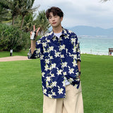 BONSIR  -  Summer Short Sleeve Floral Shirts Men Casual Loose Turn Down Collar Y2k Shirt for Man Fashion Streetwear Blouse Shirt Male