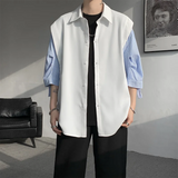BONSIR  -  Summer Short Sleeved Shirt Men Oversized Society Mens Black Dress Shirt Korean Loose Casual White Shirt Mens Striped Shirts
