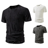BONSIR  -  Mens T-Shirts Ripped Hollow Casual T-Shirts Streetwear Fashion Niche Personality Trend Short-Sleeve Tops Men'S Clothing 2025 New