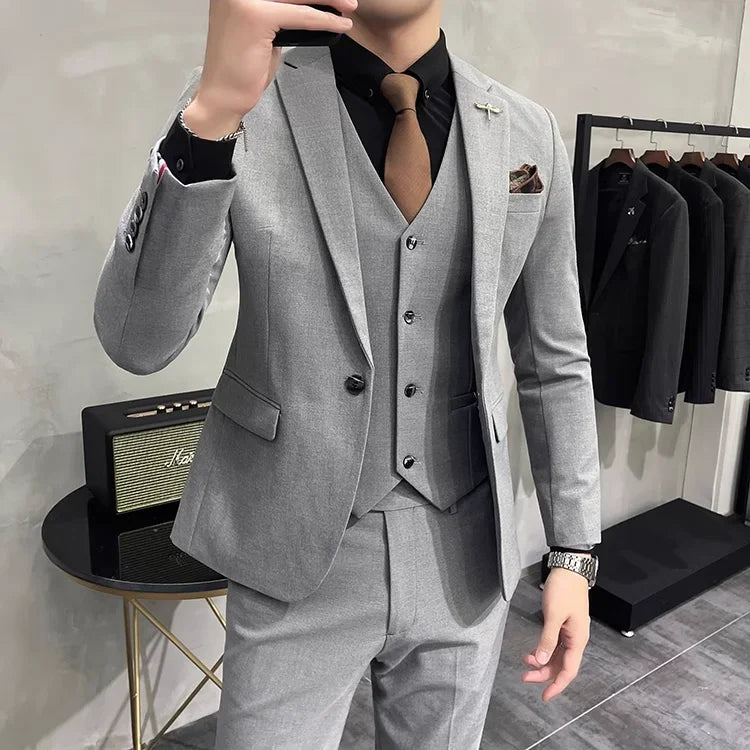 Bonsir 7XL-S (Jacket+Vest+Pant) Luxury Men Slim Fit Suit 3-Pcs Formal Business Work Wedding Stage Tuxedo High Quality Suit Men Clothing