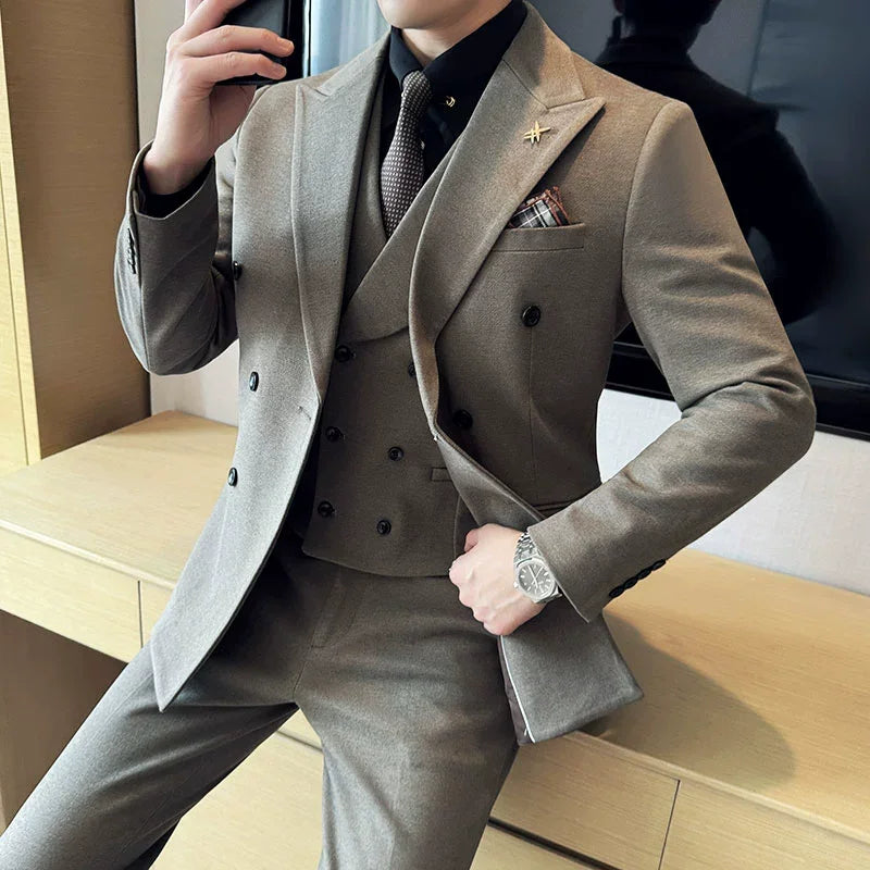 Bonsir (Jacket+Vest+Pant) Autumn Winter Thickened Woolen Suit New High Quality Slim Business Tuxedo Fashion Wedding Social Suits