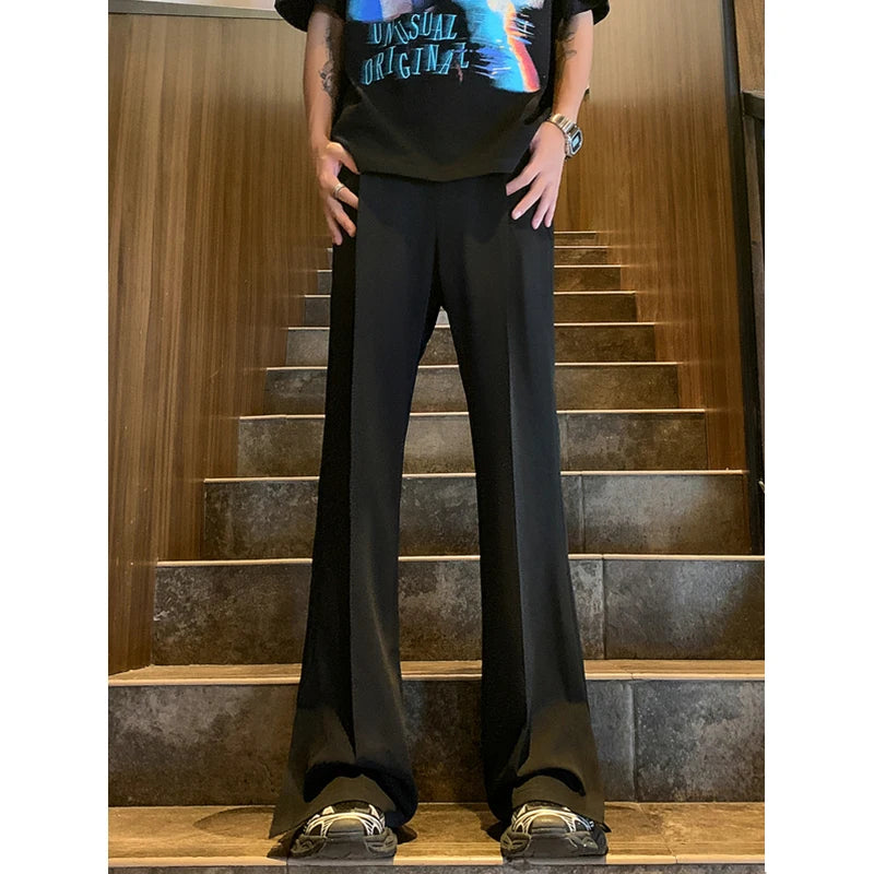 Bonsir Brown Black Baggy Suit Pants Men Fashion Social Mens Dress Pants Korean Loose Straight Flared Pants Mens Office Formal Trousers