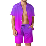 BONSIR  -  Ombre Print Men Sets Neon Orange Pink Casual Shorts Vacation Shirt Set Summer Hawaii Design Suit Short Sleeve Oversized Clothing