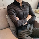 Bonsir Plus Size 4XL-M New Business Formal Shirts Men Dress Vertical Stripe Streetwear Slim Men Shirt Casual Long Sleeve Tuxedo Shirt