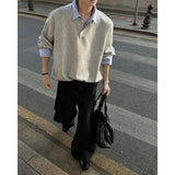 BONSIR  -  Spring Lapel Hoodie Men Fashion Casual Sweatshirt Men Streetwear Korean Loose Pullover Hoodie Mens Fake Two Pieces Hoody