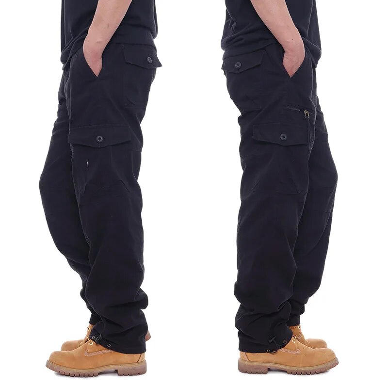 Bonsir Cargo Brown Pants Men Loose Overalls Men's Outdoor Military Tactical Pant Elastic Waist Pure Cotton Casual Work Pants Trousers