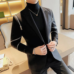 Bonsir Autumn New Zipper Decoration Blazer Men Casual Slim Fit Business Dress Coats Homme Formal Social Prom Tuxedo Men Clothing