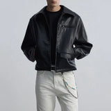 Bonsir Mens Pu Leather Motorcycle Short Slim Casual Pu Jacket Spring Streetwear Fashion Grunge Campus Jacket Old Money Men'S Wear