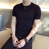 Bonsir Top Quality Summer Thin Short Sleeved Knitwear T-shirt Men Clothing Solid Color Slim Fit O-Neck Tee Shirt Streetwear 3XL-M
