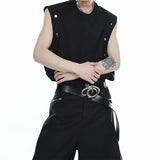 Bonsir Mens Vest Metal Button Tank Top Spring/Summer Streetwear Fashion Youth Campus Sleeveless T-Shirt Old Money Men'S Clothing 2025
