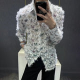 Bonsir Mens Shirt Butterfly Raw Edge Fringe Shirt Autumn Streetwear Niche Campus Performance Casual Long Sleeve Top Men'S Clothing