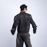 Bonsir Mens Biker Tassel Raw Edge Jacket Autumn Streetwear American Retro Personality Youth Casual Washed Denim Jacket Men'S Clothing