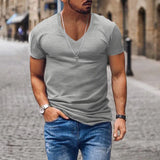 BONSIR  -  New Cotton Men T-shirt V-neck Fashion Design Slim Fit Soild T-shirts Male Tops Tees Short Sleeve T Shirt For Men