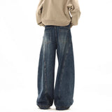 BONSIR  -  Spring and Autumn American retro scimitar jeans men's high street loose design cleanfit straight wide-leg trousers